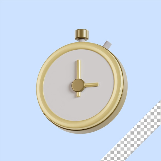 Icono de reloj dorado 3d con fondo transparente