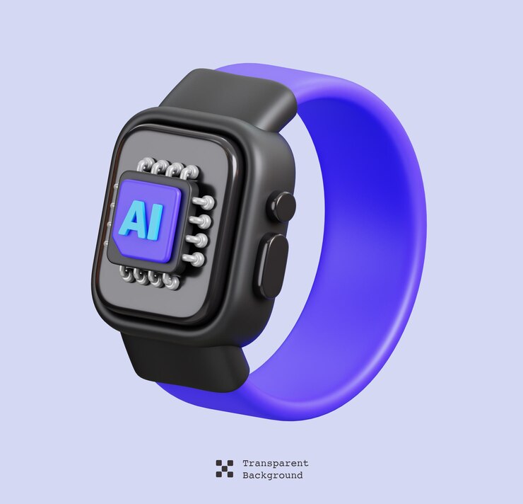 PSD icono de reloj inteligente con microchip de ia aislado soporte de ia e inteligencia artificial ilustración 3d