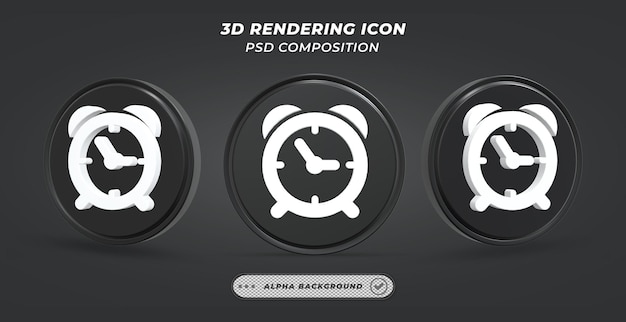 Icono de reloj de mesa blanco y negro en representación 3D