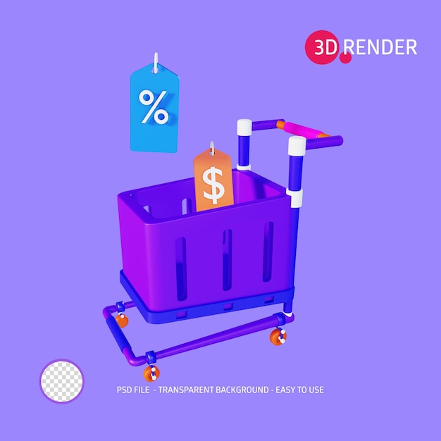 Icono de render 3D Carrito de la compra
