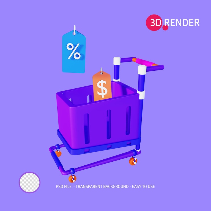 PSD icono de render 3d carrito de la compra