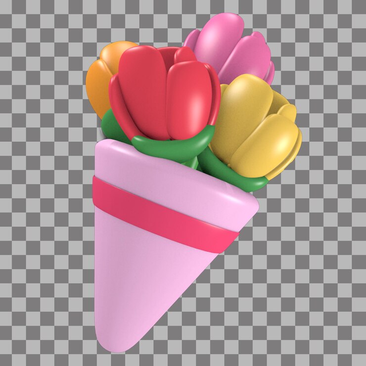 PSD icono de render 3d día de san valentín objeto rosa ramo de flores