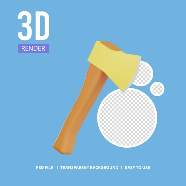 Icono de render 3d hacha de madera