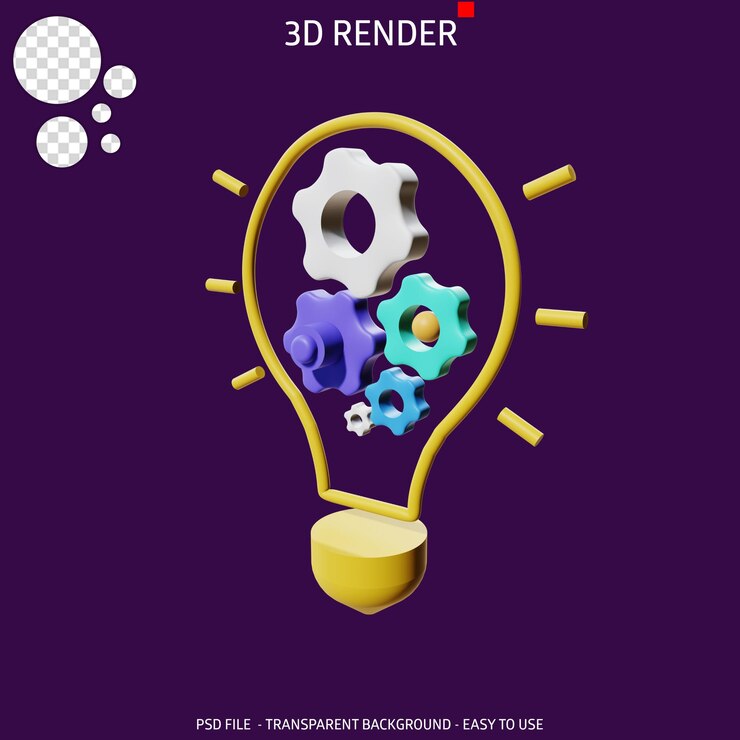 PSD icono de render 3d idea de engranaje 9