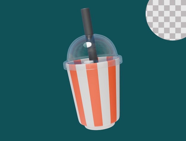 Icono de renderización 3D Bebida gaseosa Taza transparente de paja Comida callejera Concepto de comida rápida Ilustración 3D