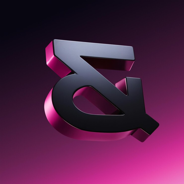 El icono de renderización 3D es una superficie brillante sobre un fondo rosa oscuro.
