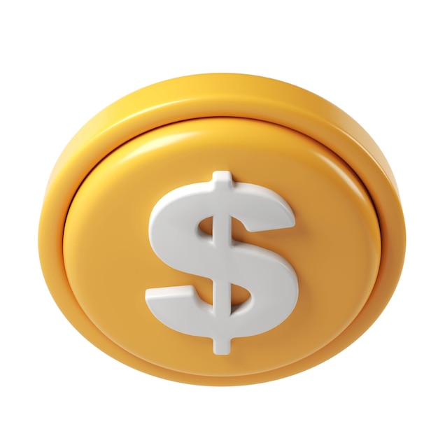 Icono de renderización 3D de una gran moneda financiera de oro que muestra un signo de dólar blanco