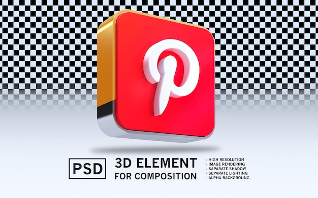 El icono de renderización 3D de Sosmed en Pinterest