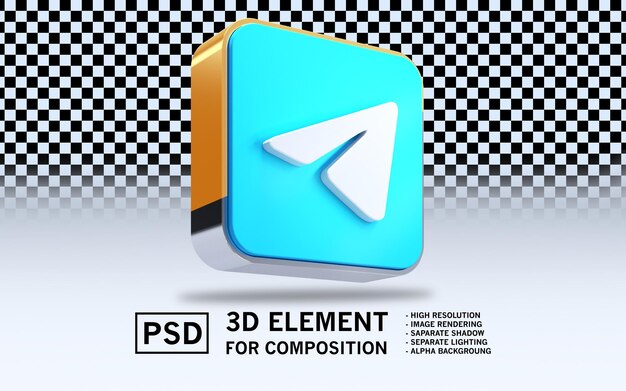 El icono de renderización 3D de Sosmed Telegram