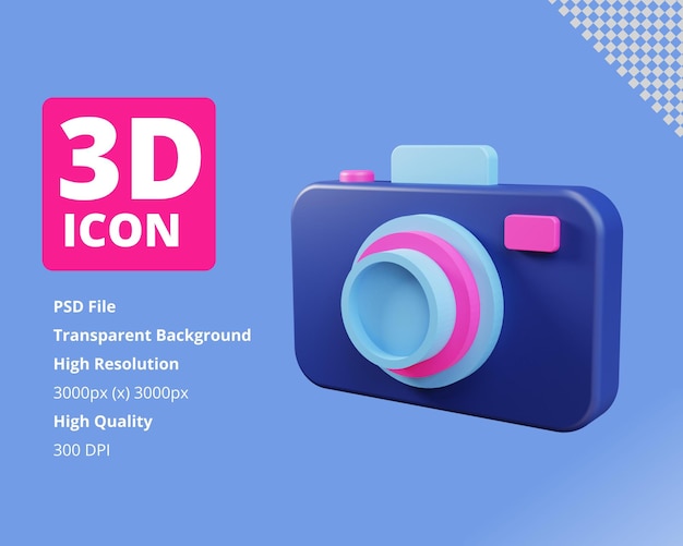 Icono de renderizado 3D de cámara con fondo transparente