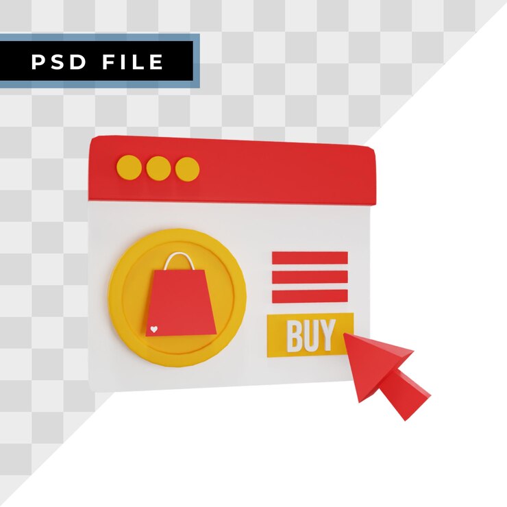 PSD icono de renderizado 3d de compras en el sitio web aislado, perfecto para la presentación de negocios de comercio electrónico