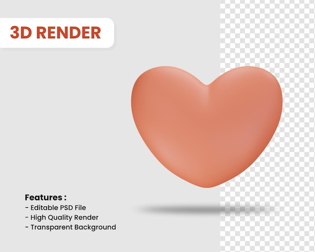 Icono de renderizado 3D de corazón aislado