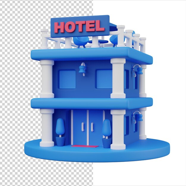 Icono de renderizado 3d del edificio del hotel