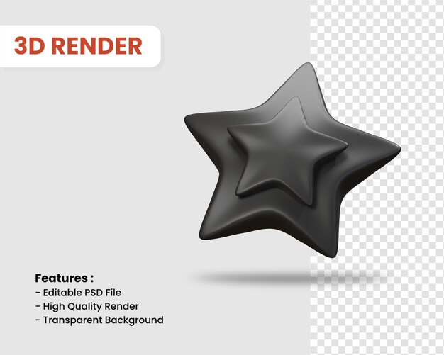 Icono de renderizado 3D de estrella color oscuro aislado