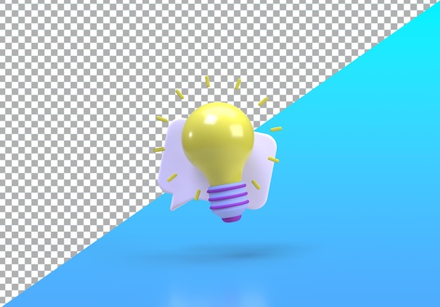 PSD icono de renderizado 3d de fondo de ilustración de bombilla amarilla para el concepto de idea de negocio