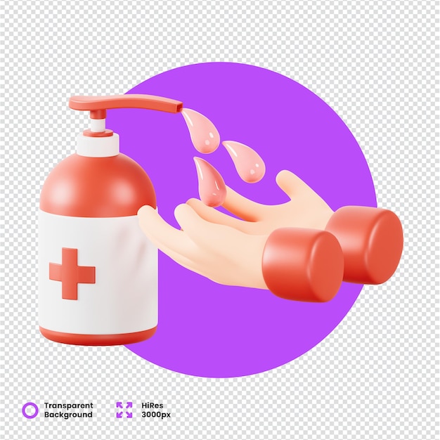 Icono renderizado en 3D de jabón para manos con tema de higiene