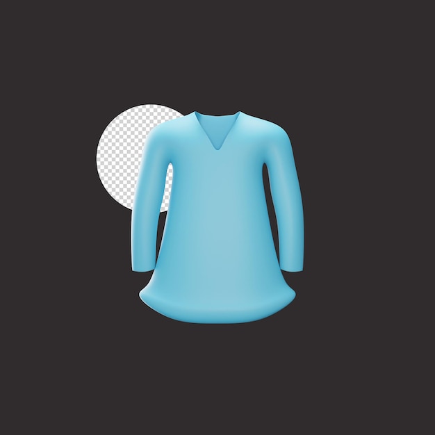 Icono de renderizado 3D Kurta azul claro sobre fondo negro y circular Png