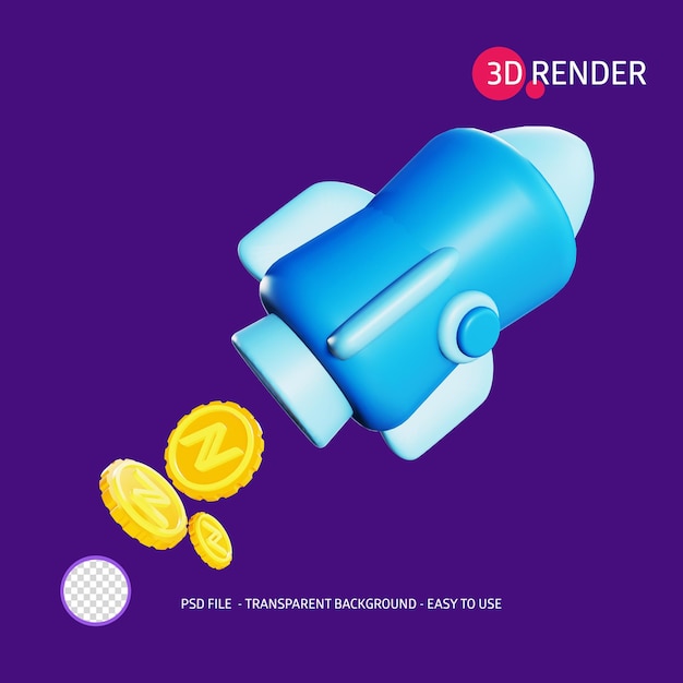 Icono de renderizado 3D NameCoin rocket 2