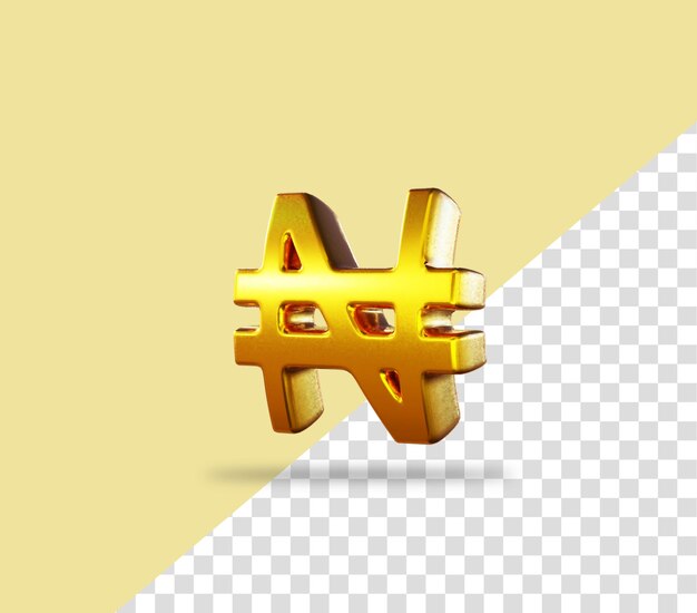 Icono de renderizado dorado de signo de Naira