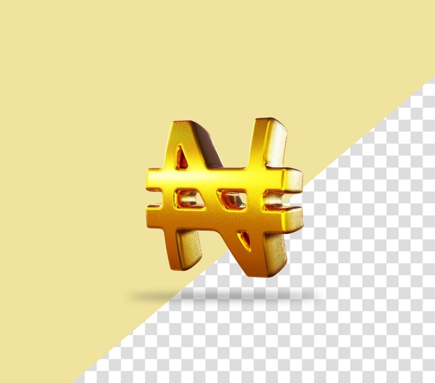 Icono de renderizado dorado de signo de naira