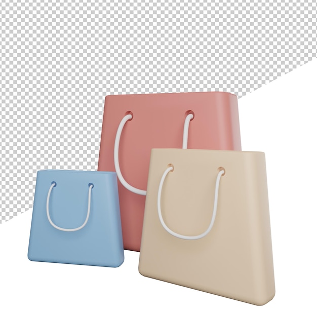 Icono de renderizado de ilustración 3d de vista lateral de bolsa de comprasfondo transparente