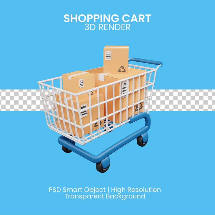 PSD icono de representación de carro de compras 3d aislado
