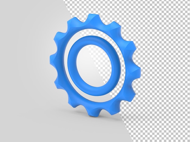 Icono de representación de vista lateral de engranaje de herramientas de configuración azul 3d fondo transparente