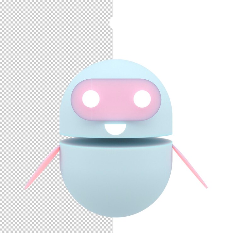 PSD icono de robot chatbot 3d. asistente de negocio lindo del símbolo de la historieta del carácter de la mascota del ayudante del bot del ai. render 3d.