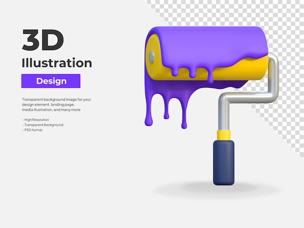 Icono de rodillo de pintura herramienta de diseño gráfico ilustración 3d