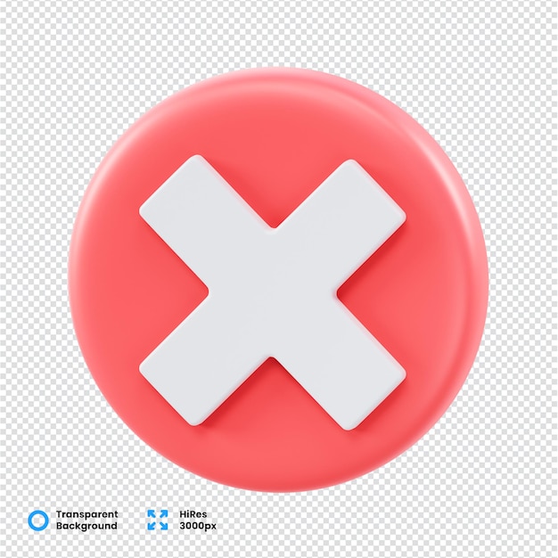 Icono rojo 3D con un fondo transparente de cruz blanca