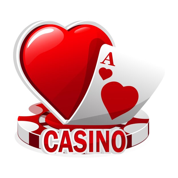 PSD icono rojo para el casino ilustración tarjetas de póquer símbolo de corazón y juegos de fichas