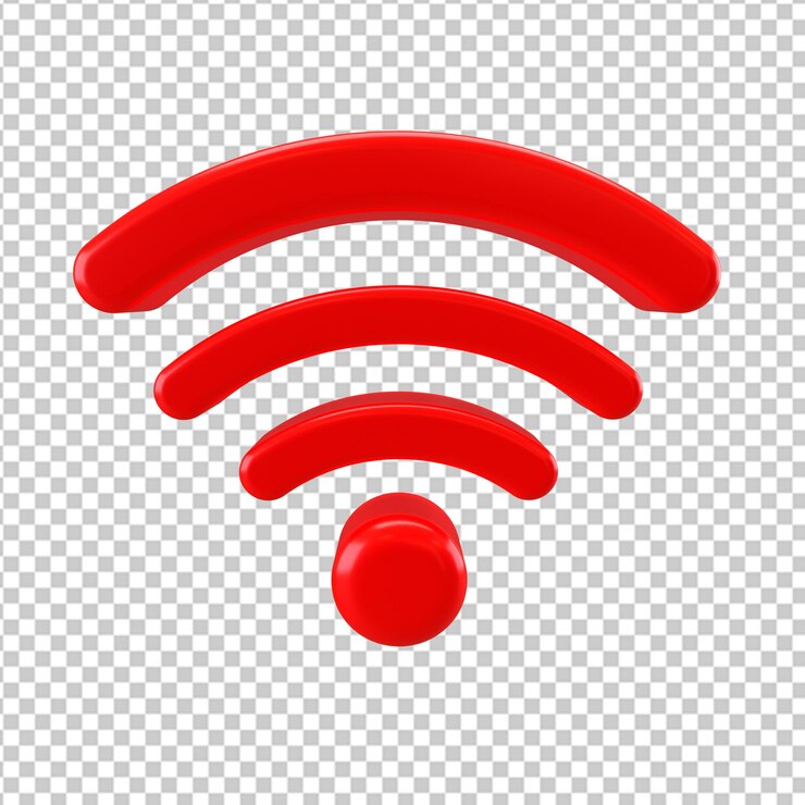 PSD el icono rojo del logotipo de wi-fi es la señal de comunicación del router de internet 3d de la red.