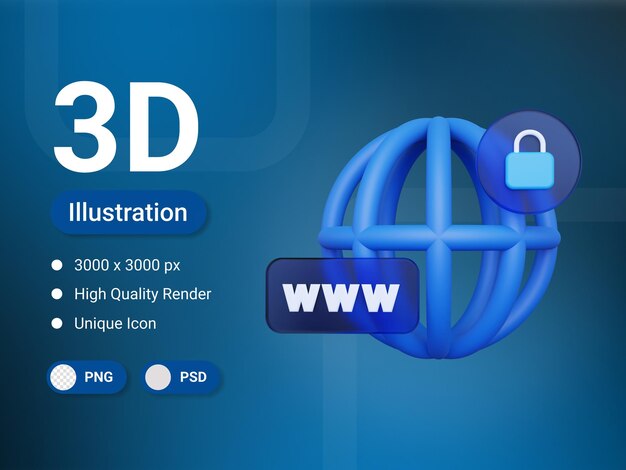 PSD icono de seguridad de internet de renderizado 3d