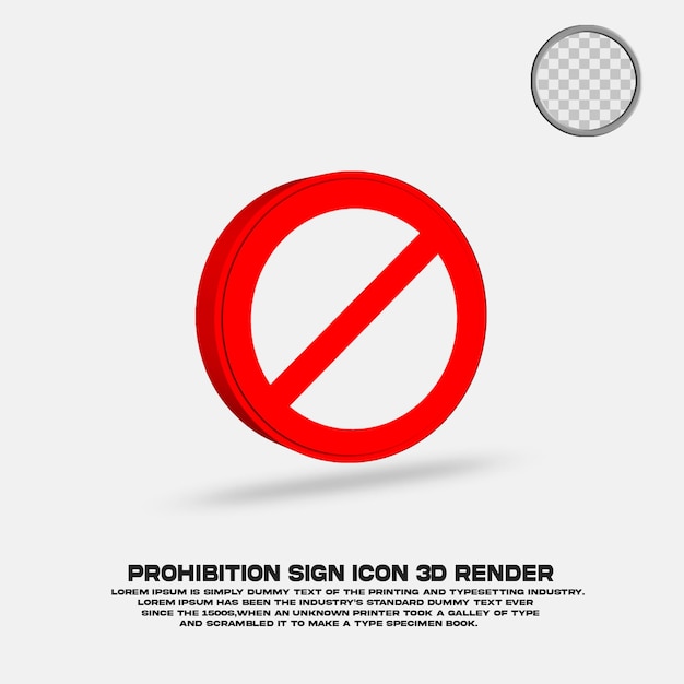 PSD icono de señal de prohibición roja render 3d