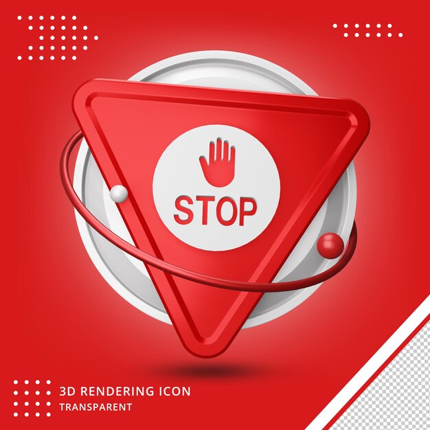 Icono de señal de stop en 3d rendering aislado