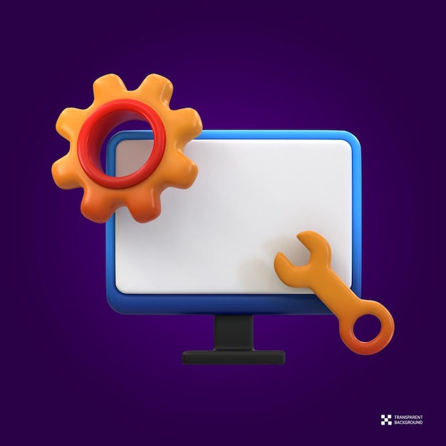 ICONO SEO DE RENDERIZACIÓN 3D - MONITOR CON ENGRANAJE