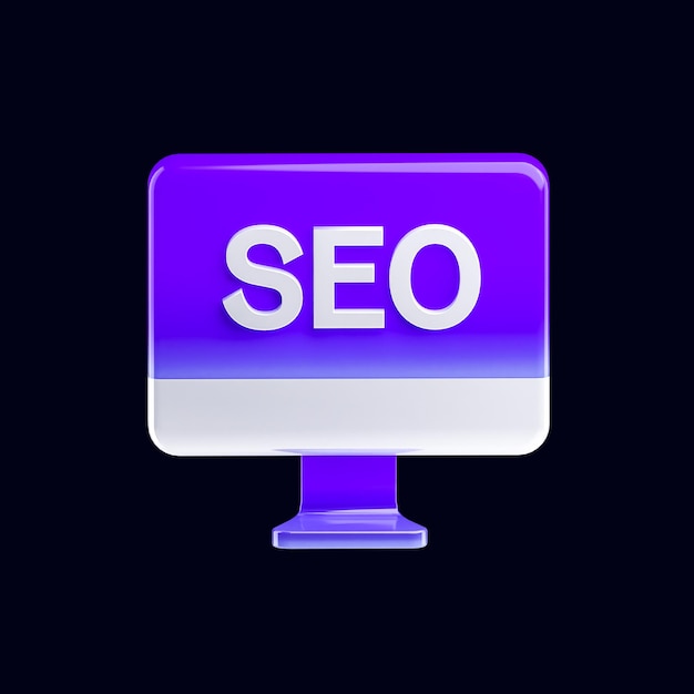 Icono SEO renderizado en 3D con fondo transparente