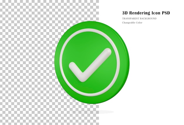 PSD icono de signo aprobado de marca de verificación 3d. icono de marca de verificación verde. representación 3d logotipo de círculo verde aprobado