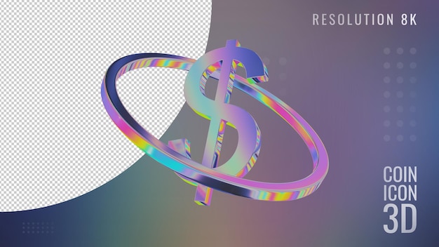 PSD icono de signo de dinero cromado 3d