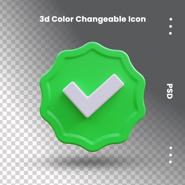 Icono de signo de marca de verificación icono de signo 3d aprobado