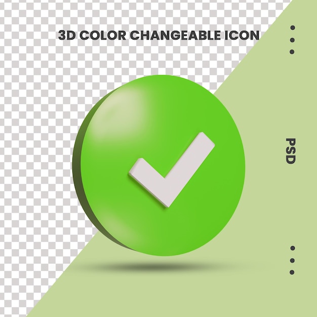 Icono de símbolo de marca de verificación verde signo correcto icono de procesamiento 3D