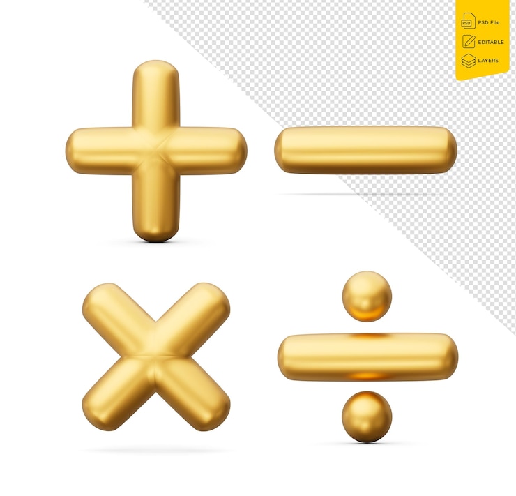 PSD el icono de símbolos matemáticos dorados 3d aislados en un fondo blanco ilustración 3d