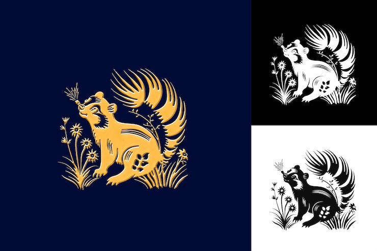 PSD el icono de skunk stripes silueta con el diseño de arte vectorial de animales con ilustración americana como border caut