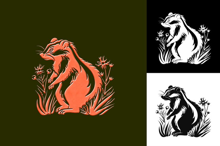 PSD el icono de skunk stripes silueta con el diseño de arte vectorial de animales con ilustración americana como border caut
