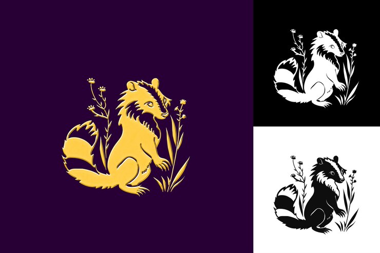 PSD el icono de skunk stripes silueta con el diseño de arte vectorial de animales con ilustración americana como border caut