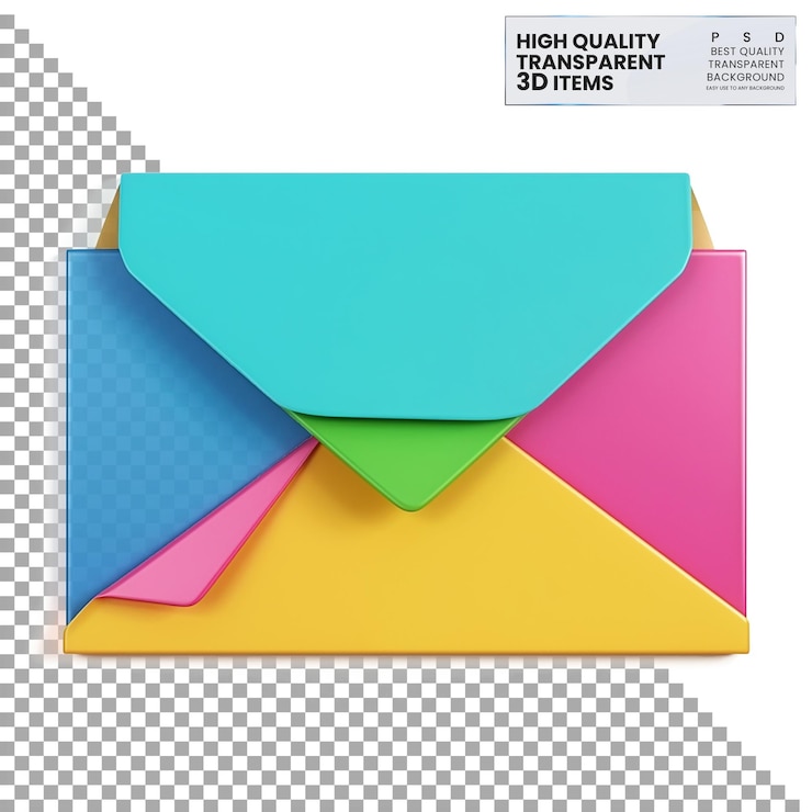 PSD icono de sobre 3d un icono de sobre en 3d de colores que representa la comunicación en un fondo transparente