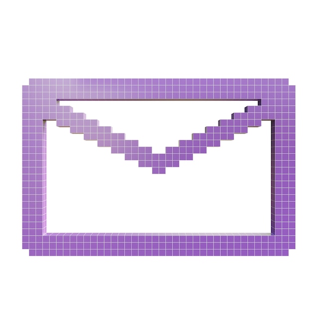 El icono del sobre 3D púrpura, el icono 3D png, los íconos de píxeles del paquete, la colección retro voxel.