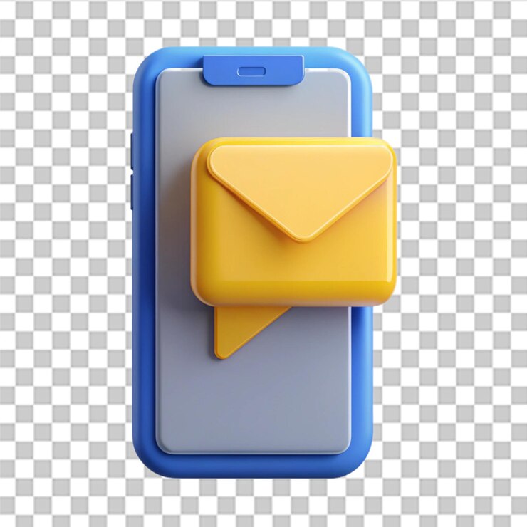 PSD icono de sobre amarillo en una burbuja de habla en una pantalla de teléfono móvil notificación en teléfono inteligente ilustración vectorial de sobre de correo en estilo plano