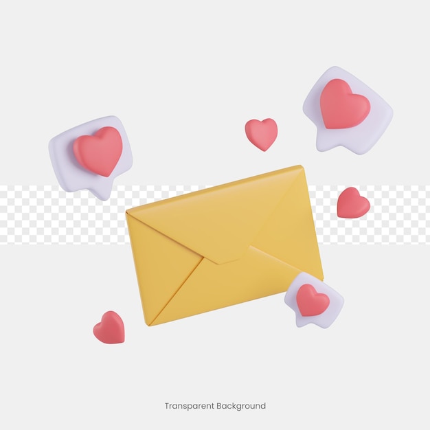 Ícono de sobre de correo de amor 3d y notificación de chat de citas sociales en línea de corazón rosa