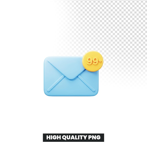 Icono de sobre de correo electrónico renderizado en 3D con notificación